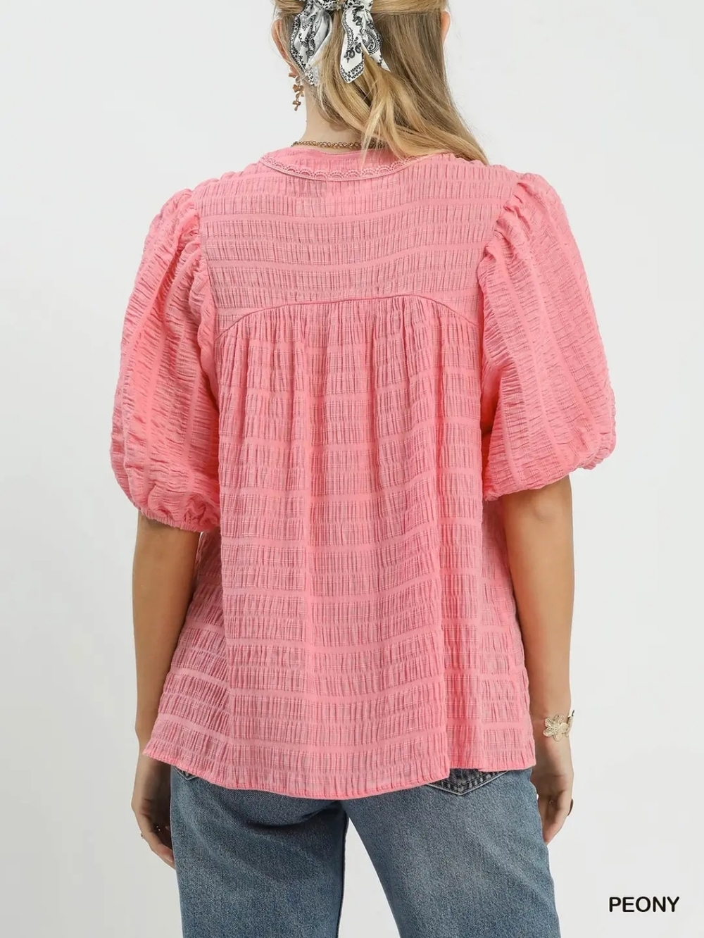 Umgee Textured Puff Sleeve Blouse - Picture 3 of 4